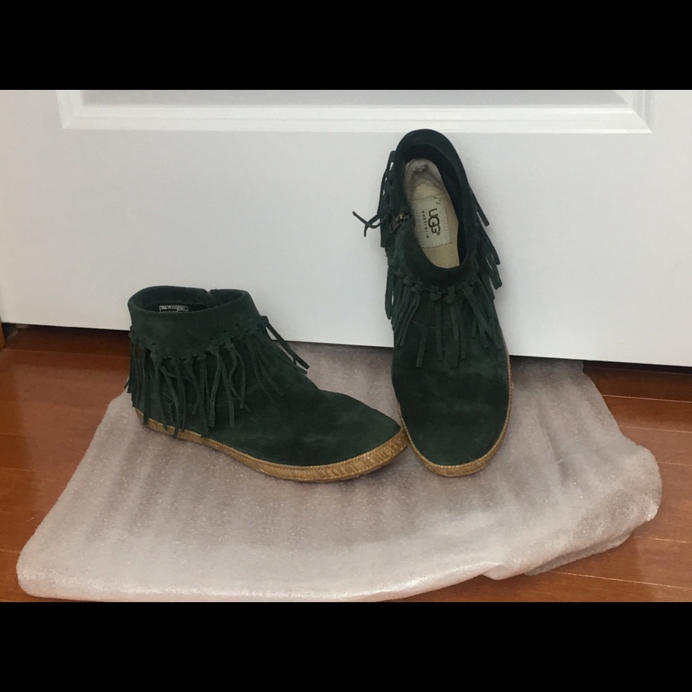 Ugg fringe booties green